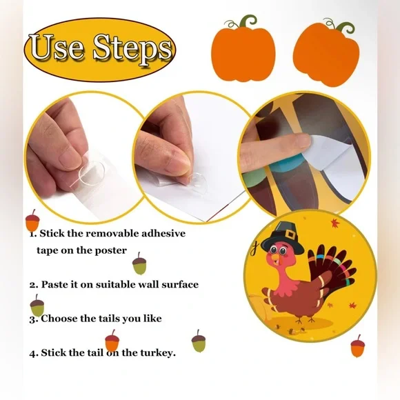 Thanksgiving Party Games for Kids Thanksgiving Games Pin The Tail on the Turkey - Picture 4 of 6